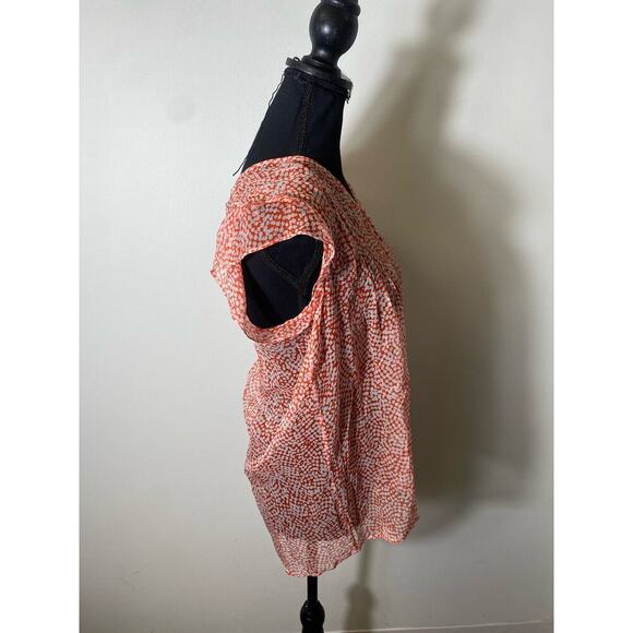 NWT Joie Red White Print Sheer Flutter Sleeve Top Sz S - Picture 3 of 7